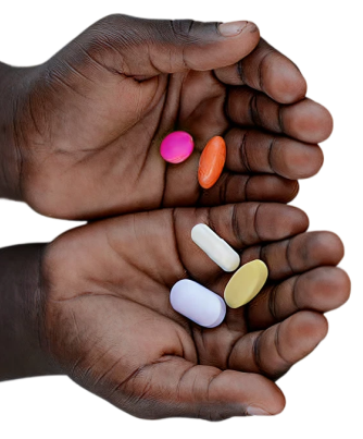 Mãos com comprimidos